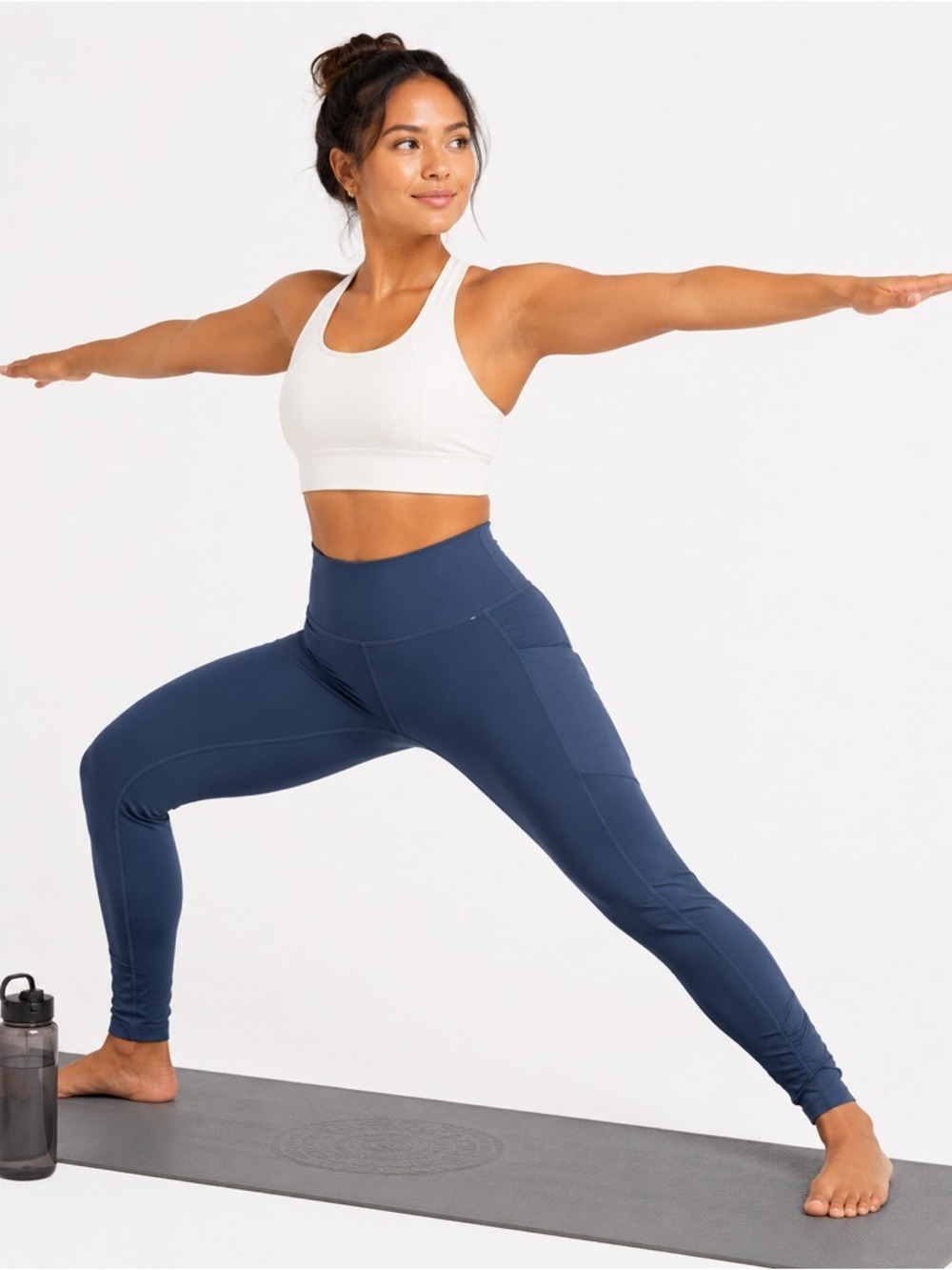 Mondetta Blue Polyester Blend Stretch Skinny Mesh Pockets Yoga Pants Size Small
